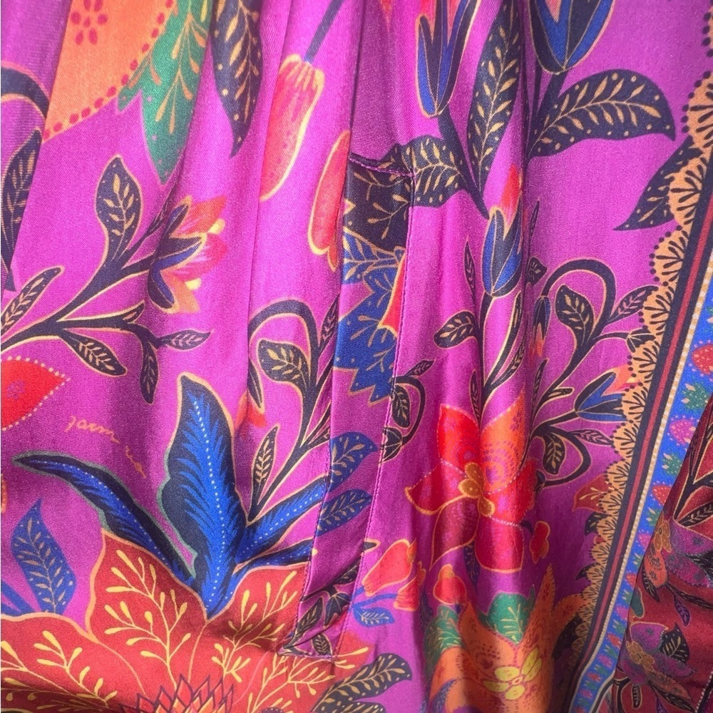 {FARM Rio Floral Pink Tropical Print Midi Shirt Dress Tapestry Size Small} - Picture 4 of 13